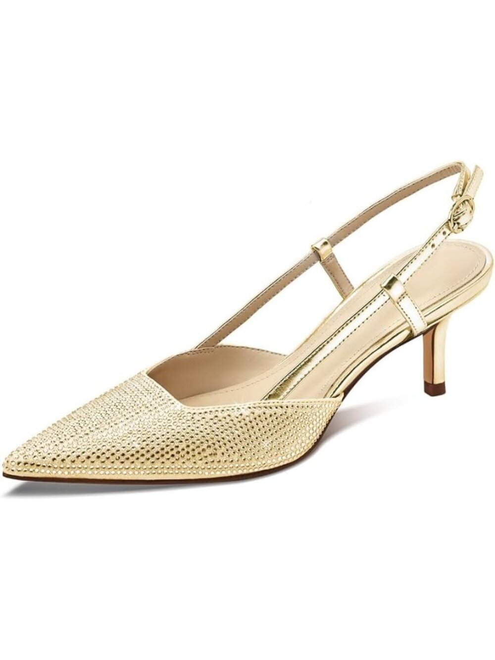 Women's Gold Slingback Closed Pointed Toe Low Heels Dress Shoes Back Strap